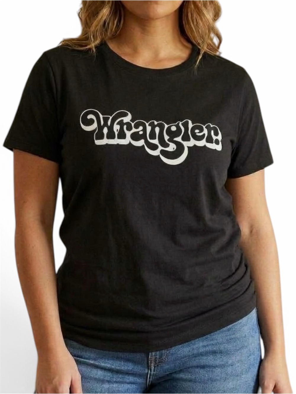 Wrangler Black Tee with White Retro Logo - Women's Short Sleeve